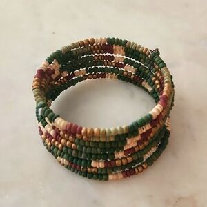 Spiral Seed-Bead Bracelet | Adjustable Fit | Greens, Creams, Browns, Golds